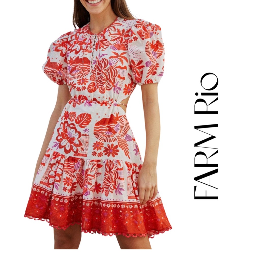 FARM Rio Red and White Floral Dress